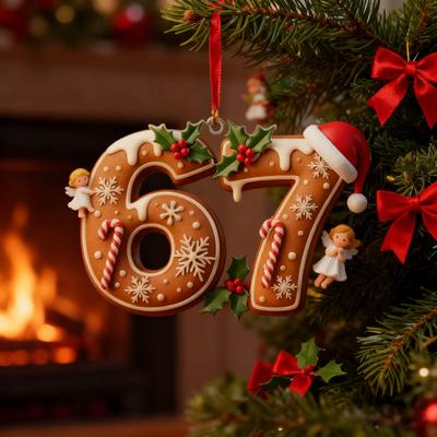 2 Pcs 67 Christmas Ornaments Funny Six Seven Gingerbread Hanging Ornament Acrylic Holiday Tree Decor Gift for Teens Kids Family Friends Coworkers