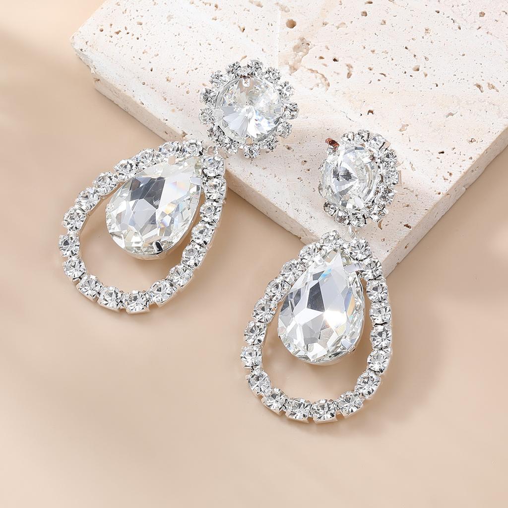 European Black Rhinestone Water Drop Dangle Earrings for Women New Shiny Exaggerated Design Zircon Wedding Accessories