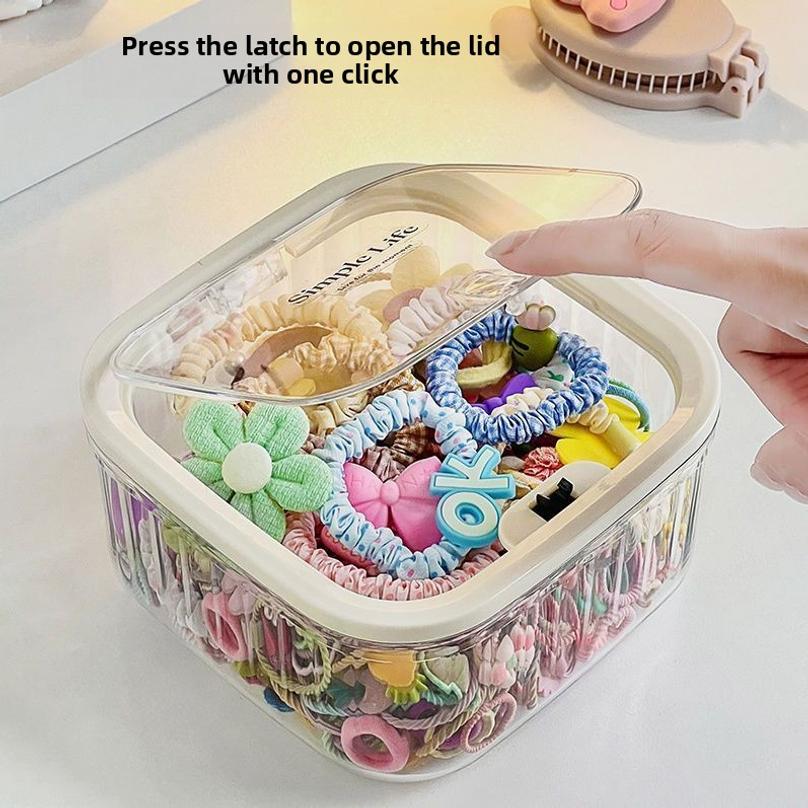 1pc Hair Accessory Storage Box, Desktop Press On Jewelry Box, with Lid, Girls' Rubber Band Headband Hair Clip Organizing Box