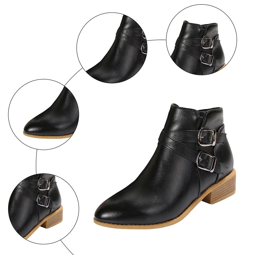 Damen Spitz zulaufend Mode Klobiger Absatz Gürtel Seitenreißverschluss Bequem Wildleder Knöchelhohe Stiefel Stiefel Für Damen Niedriger Absatz Offene Zehenpartie