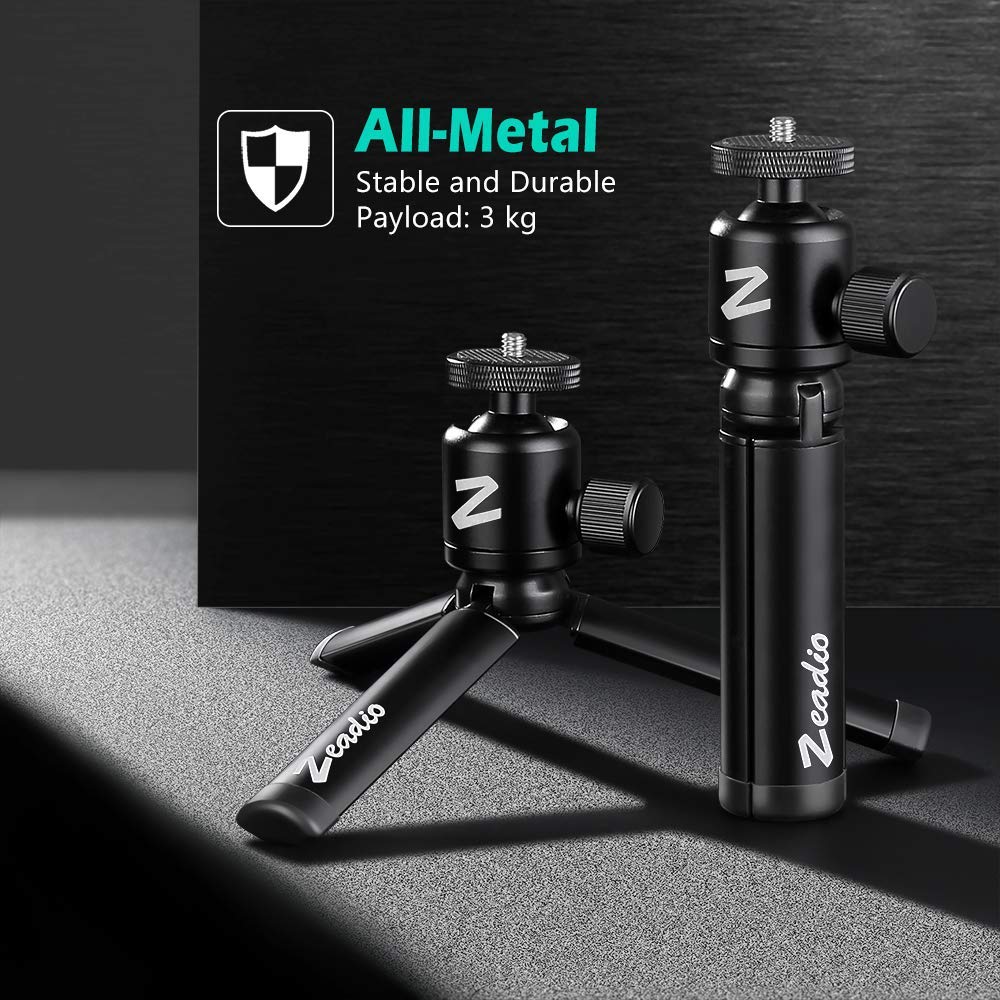 Zeadio Metal Mini Tripod with Rotating Head Mount for All Cameras and Pocket Portable Desktop Tabletop Stand Tripod 360° Gimbals, Tripod,