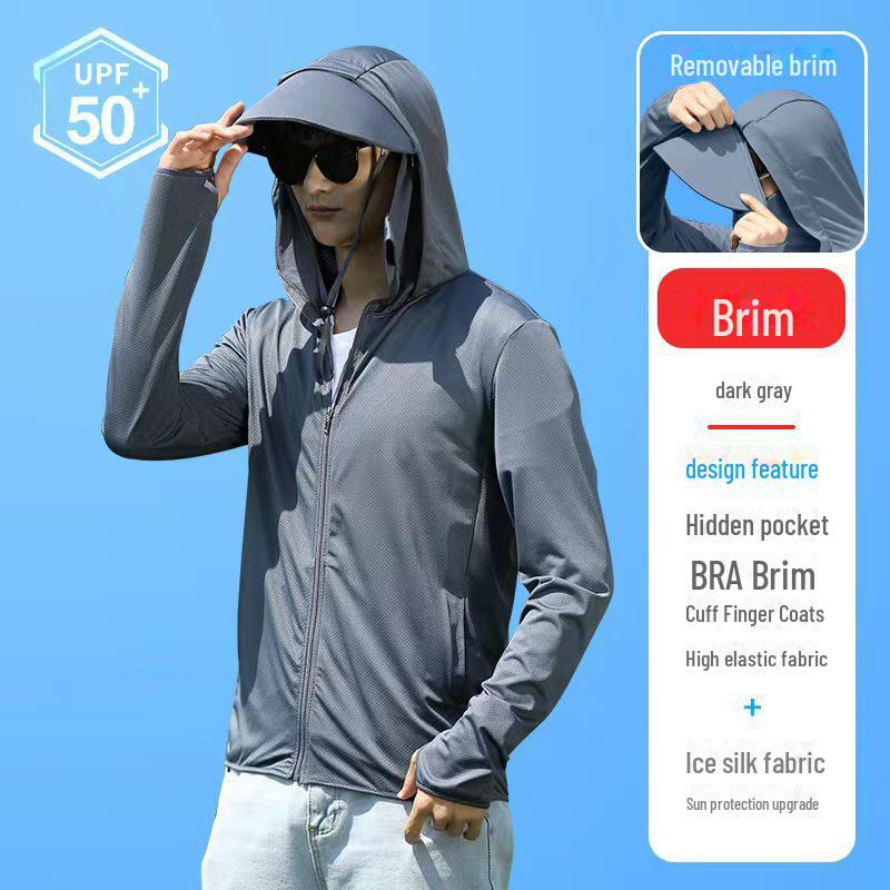 "Unisex UV Protection Detachable Brim Ice Silk Jacket"