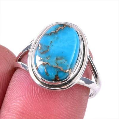 Natural Blue Copper Turquoise Gemstone 925 Solid Sterling Silver Ring S.7 M5N41