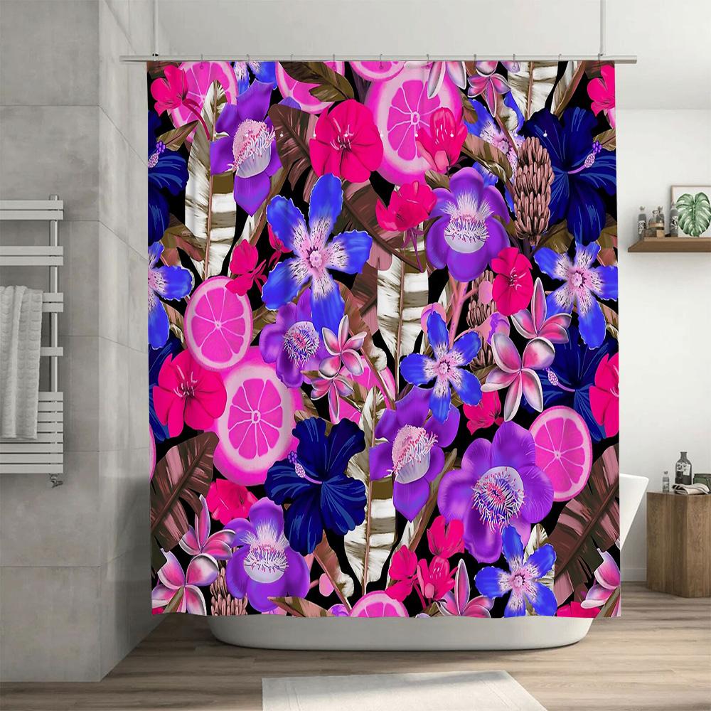 Floral Bathroom Curtain Botanical Shower Curtain Tropical Flowers Nature Decor Modern Farmhouse Home Decor Artistic Pattern Wall