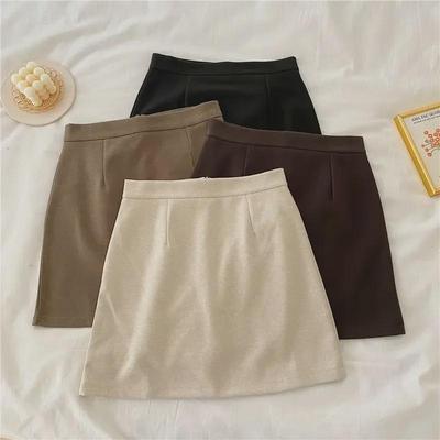 2024 Large Woolen High Waist Slim A-Line Short Skirt for Women - Anti-Exposure, Autumn/Winter, Petite Sizes.