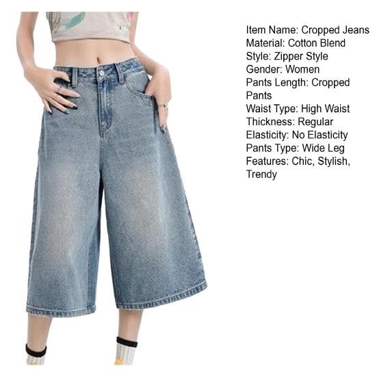 Yousheng Cropped Jeans for Women Wide Leg High Waisted Denim Pants Summer Casual Short Baggy Jeans with Pockets
