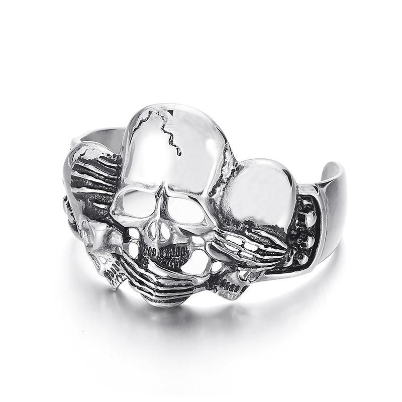 Titanium Steel Jewelry Skull Hollow Wide Open Bracelet Accessories 