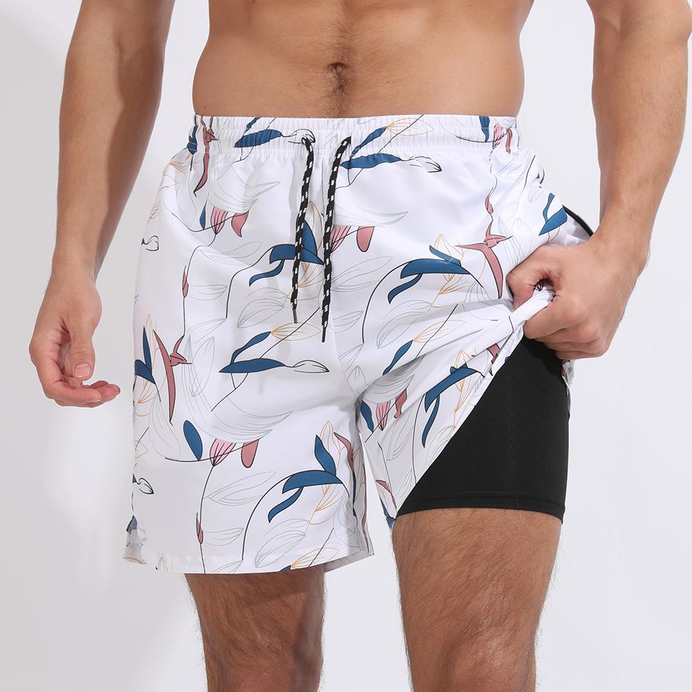 Crazy Muscle Summer Men's Printed Double Layer Plus Size Beach Shorts