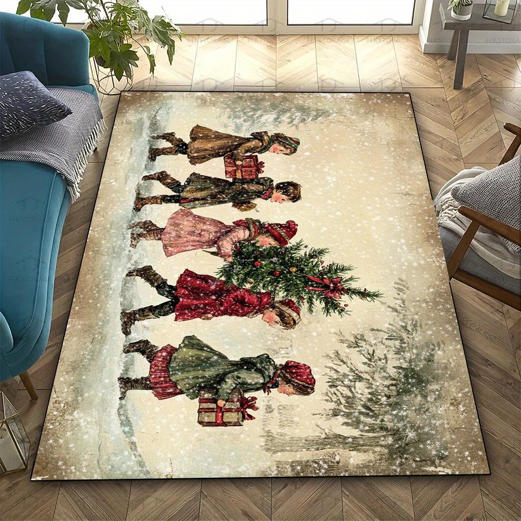 Christmas Santa Claus Tree Pattern Living Room Large Area Rug New Year Winter Holiday Party Floor Mat Home Decor Door Mat