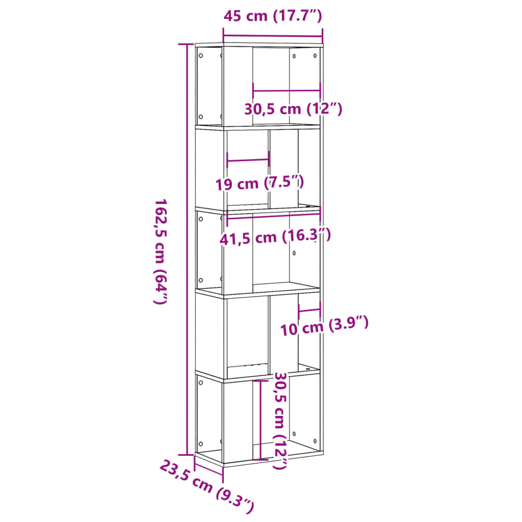 5 Shelf Bookshelf Grey Sonoma 45 x 23.5 x 162.5 cm Engineered Wood
