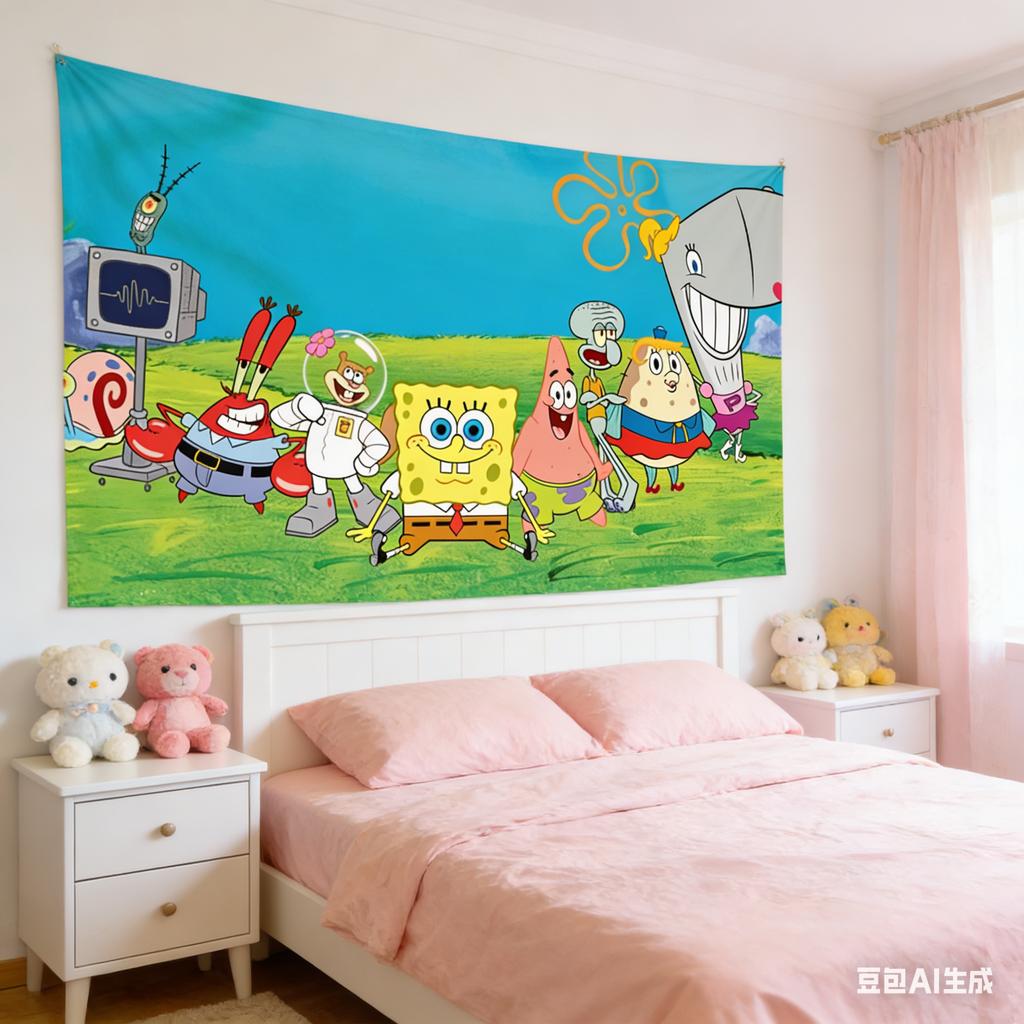 Tapiz Kawaii de Bob Esponja y Patricio Fondo de Bikini Personajes Arte de Pared Tapiz Para Decoración del Hogar Fondo de Fiesta y Regalo Para Niños