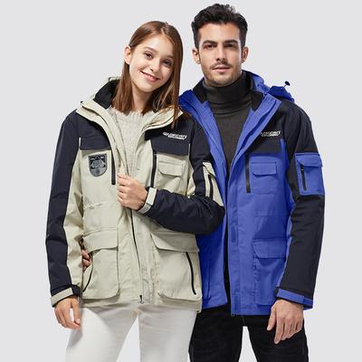 Workwear Jacket, Trendy Brand Three-in-one Detachable Mountaineering Jacket, Windproof Jacket, Winter Outdoor Velvet Thickened Jacket for Men