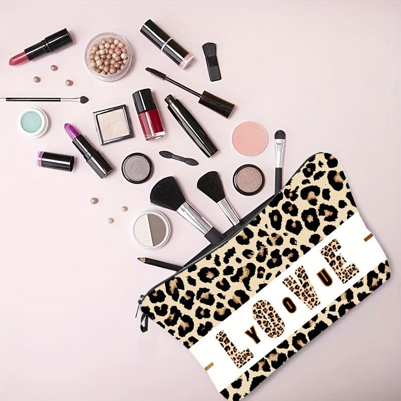 1 Stück Leoparden-Liebes-Print Kosmetiktasche Beutel, Damen Handtasche Reise Tragbare Kosmetik-Aufbewahrungstasche für Valentinstagsgeschenk
