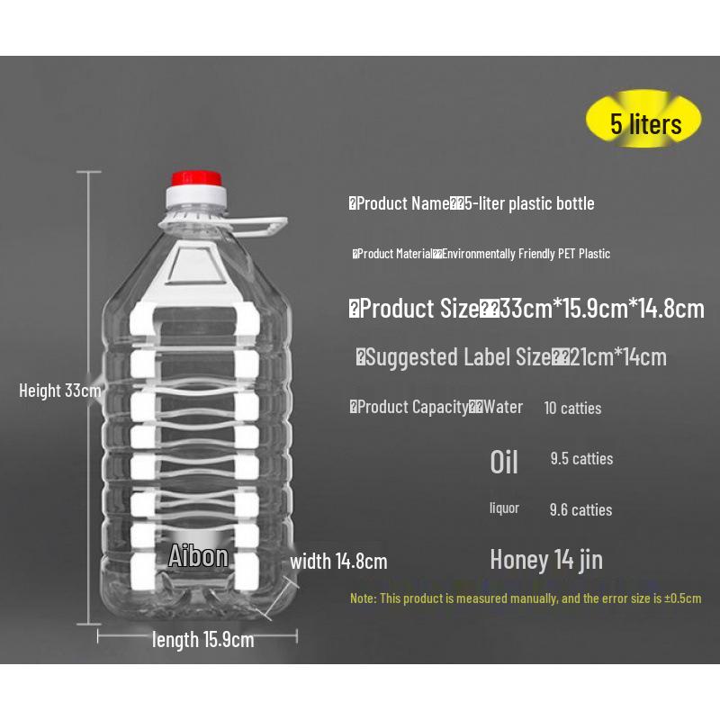Contenitore in Plastica Trasparente da 1L, 2.5L, 5L, 10L per Olio di Arachidi - Multiuso per Acqua, Olio o Vino