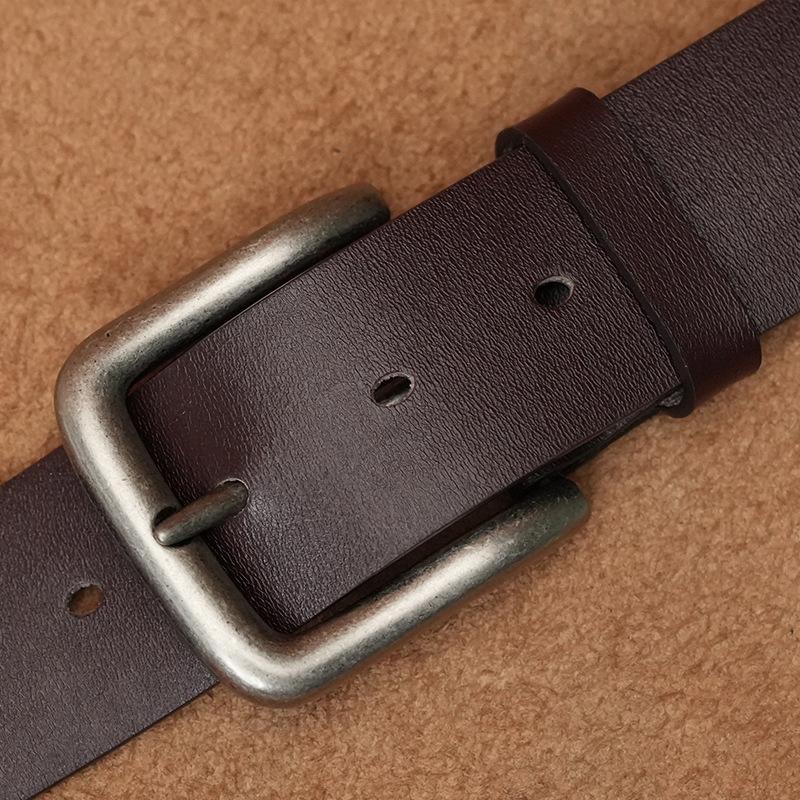 Retro New Leather Belt for Men's Genuine Leather Belt for Middle Aged and Young People with Versatile Pin Buckle Casual Trouser Belt