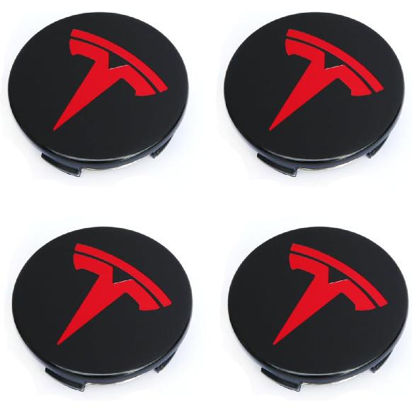 Wheel Center Hub Cap Kit With Tesla Emble Brand Center Caps For Model 3 Model Y With 20 Lug Nut Covers (4PCS) (Red)
