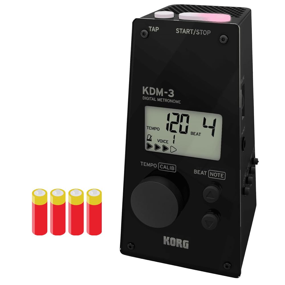 Korg Digital Metronome KDM-3 Black Set with AAA Batteries Compact Tuner Function
