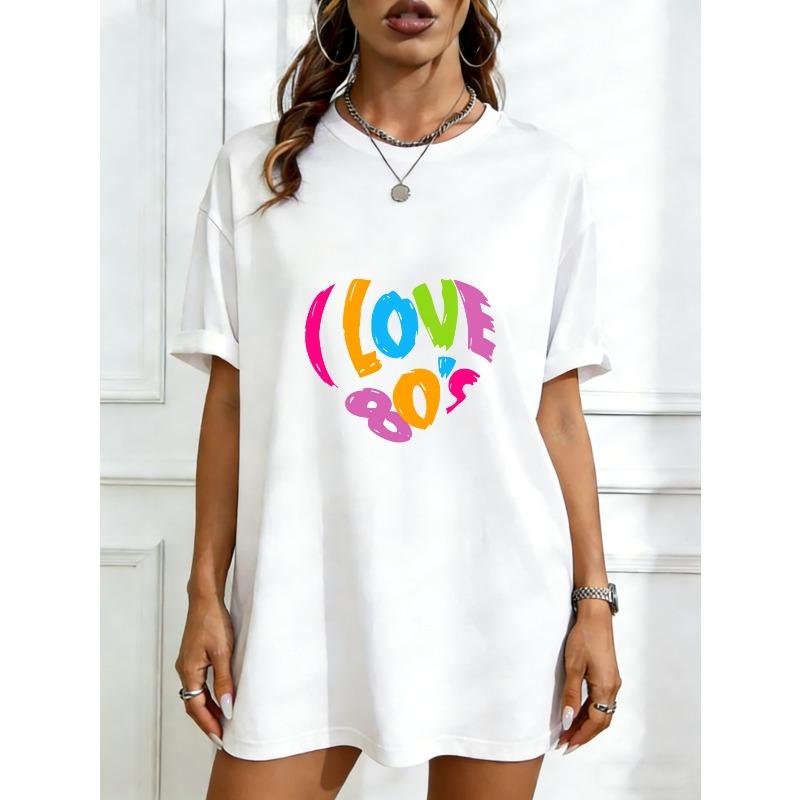 Oversized T Shirt Dress Black Love 80s Rainbow Print Graphic Tee For Casual Wear Party Outfit Street Style Fashion Statement Piece