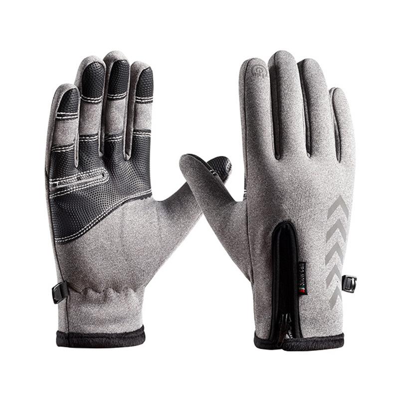 Cycling Gloves for Men Reflective  Waterproof  Zipper Outdoor Warm  Fleece and Thickened Mountaineering Sports Gloves for Women