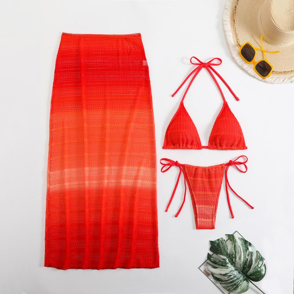 2026 Gradual Change Mesh Three-piece Beach Dress Sexy Bikini