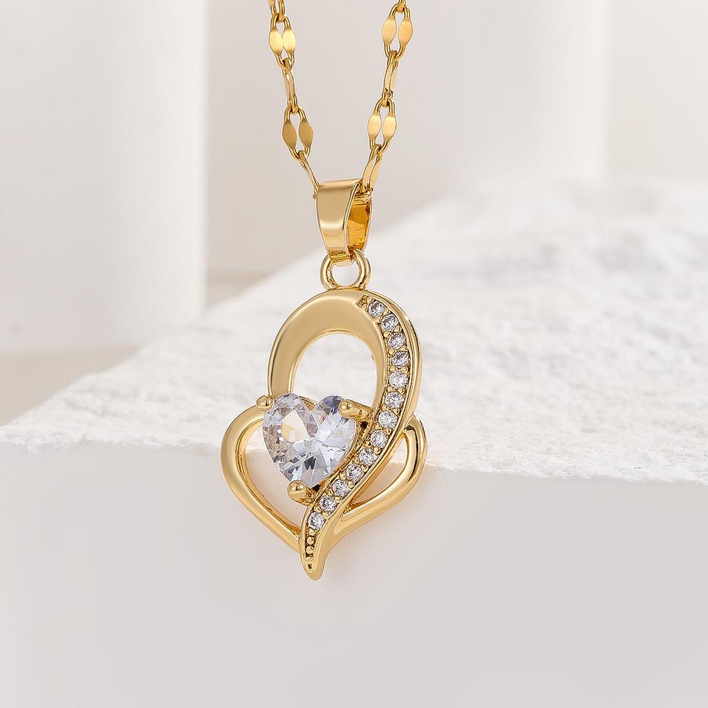 Hochwertige Halskette für Damen, Europäisches und Amerikanisches Retro-Temperament, Zirkon-Liebesohrringe, Halskette, Ring für Damen