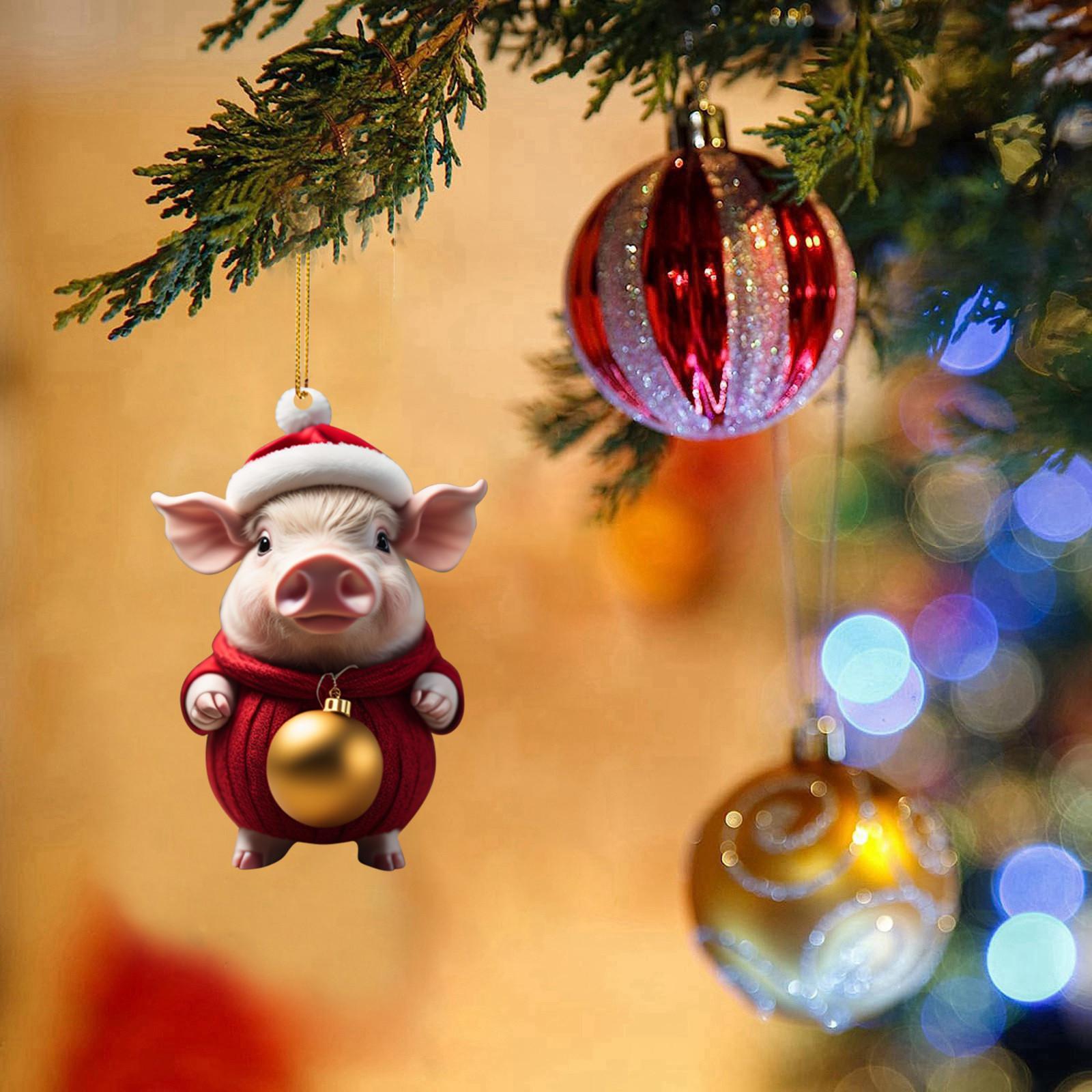 

Christmas Acrylic Pig Decorations, Acrylic Flat Christmas Tree Hanging Ornaments, Double Side Printed Pendant For Tree / Car / Backpacks One Size