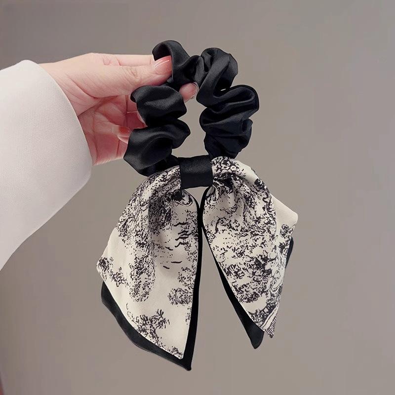 National style large intestine ring French retro printing streamer hair band temperament headband elegant ponytail headrope