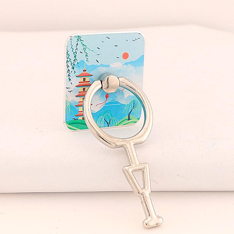 Creative Square Ring Buckle Phone Holder with Metal Adhesive - Women's Vertical Screen Design