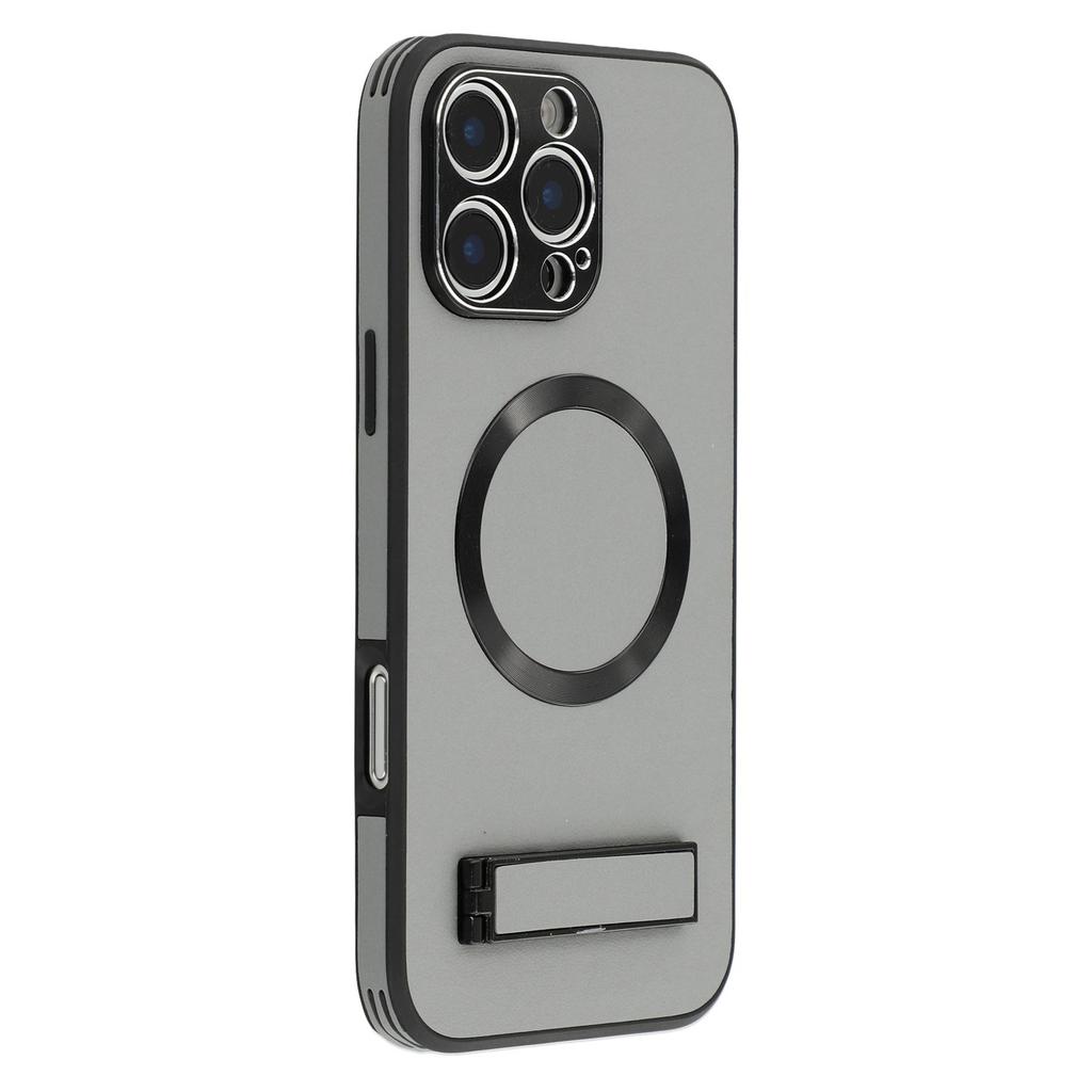 For iPhone 16 Pro Max Kickstand Case Compatible with MagSafe PC+TPU+PU Phone Back Cover