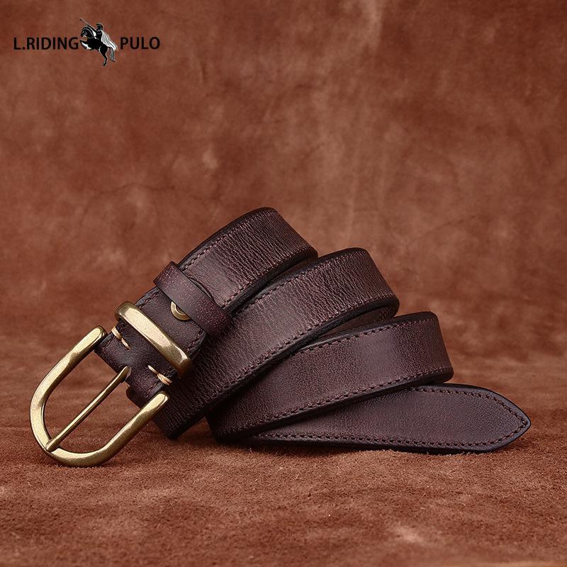 Módní Osobnost Pravá Kůže Pás Retro Kolíčková Spona Ležérní Univerzální Kalhotový Pás