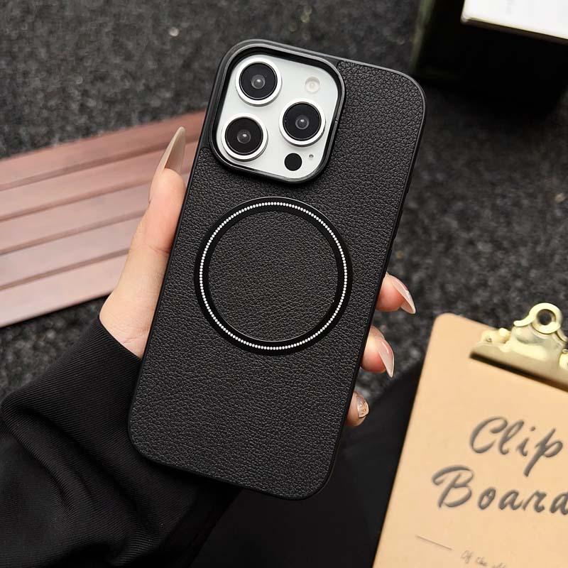 Applicable iPhone 17 mobile phone case New lychee pattern 16 Magnetic attraction 15Promax Personality simple 14 mobile phone case