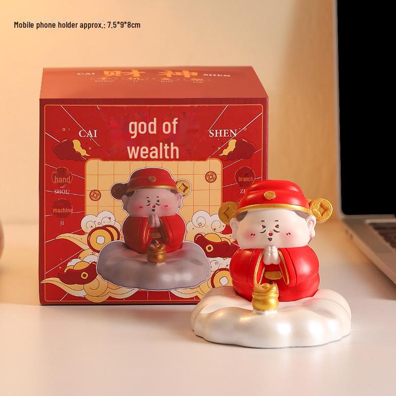 Creative God of Wealth Phone Holder: TV Drama-Themed Desktop Decoration and Office Resin Ornament