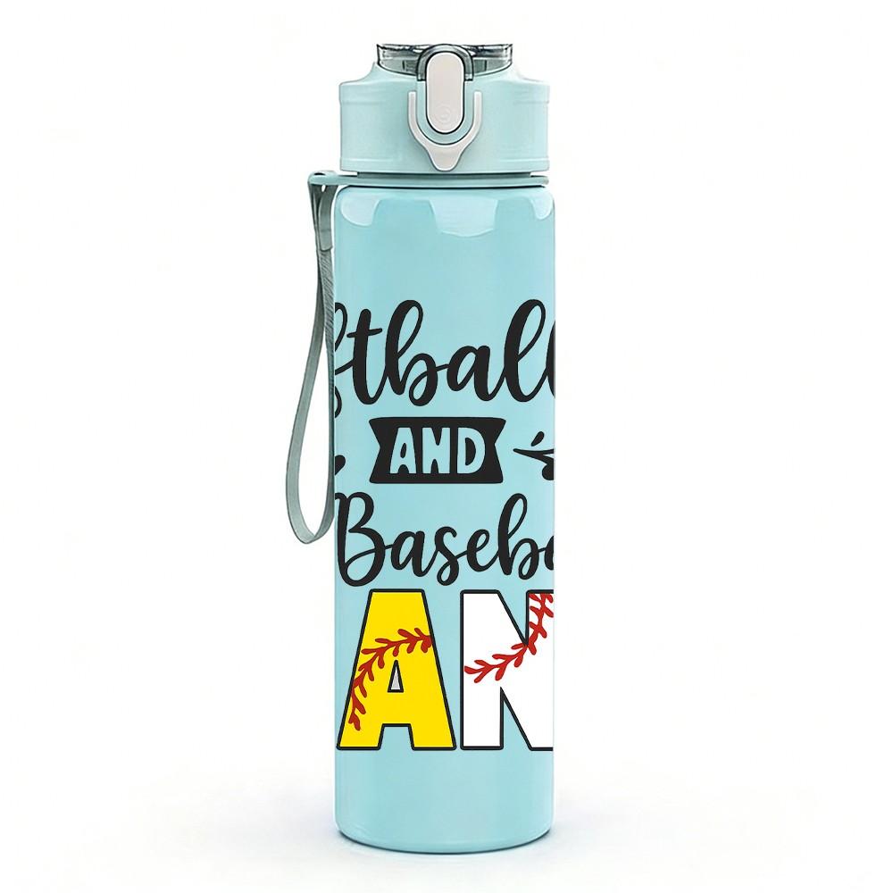 1PC Softball Baseball Nana Text 750ml Color Plastic Sports Water Bottle Leakproof Flip Straw Lid Suitable for Sports Office Home Use