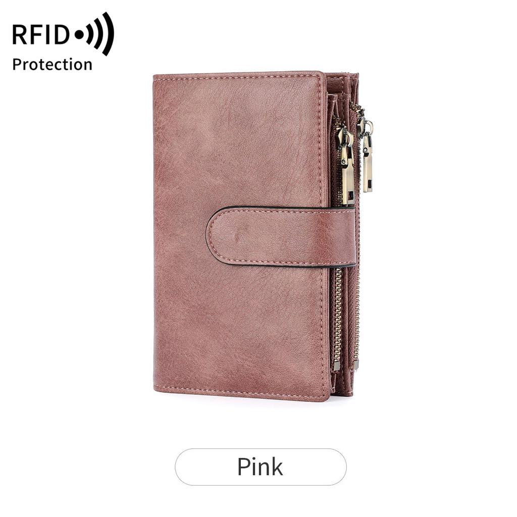 Mode Damen Geldbörse Vintage Faltriemen Doppelte Reißverschlusstasche Kurzer Kartenhalter Hohe Qualität Luxuriös Tragbare Clutch Kartenhalter