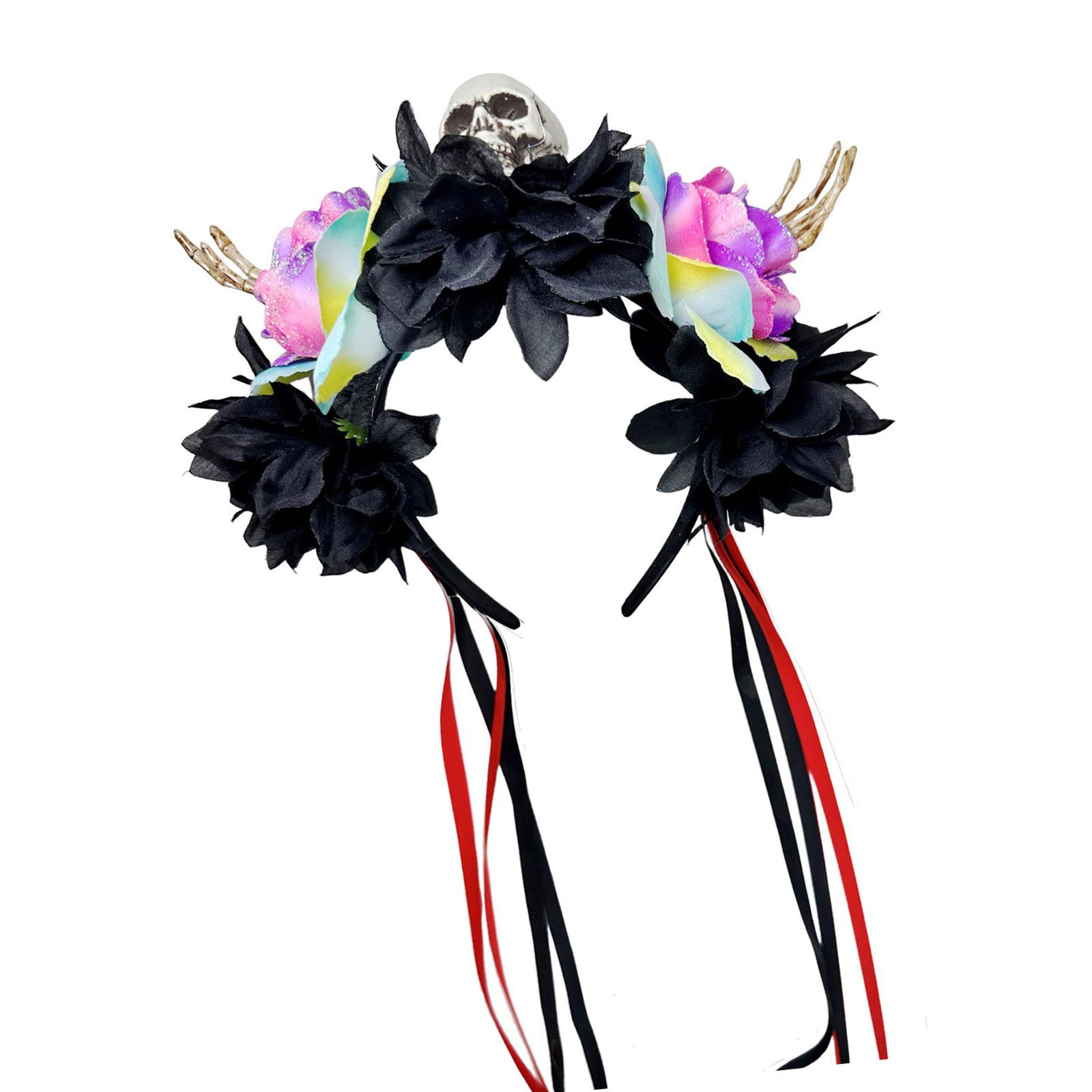 

Halloween Colorful Flower Skeleton Hand Skull Headband Resin Party Hair Accessory For Adults Kids Costume Party Decoration E