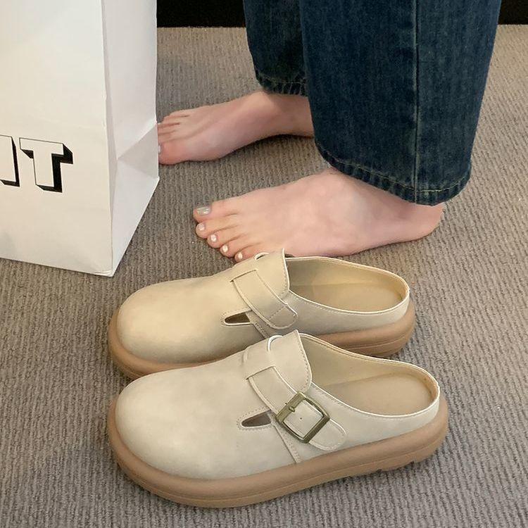 Shoes for Women Low Heel Woman Mules Slippers Round Toe Slides On Offer Easy Wears Summer Footwear 2025 Vip Price Sale Sandals