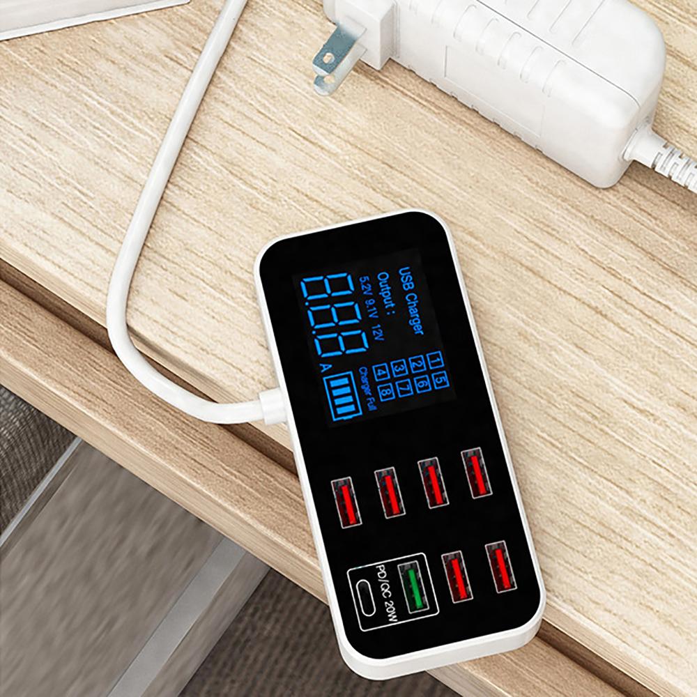 Multi 8 Port Type C USB Fast Charger Quick Charge QC 3.0 PD Charging Station 40W