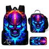 Hot Selling Skull Backpack Three Piece Set Printed Primary and Secondary School Backpack Meal Bag Pencil Case
