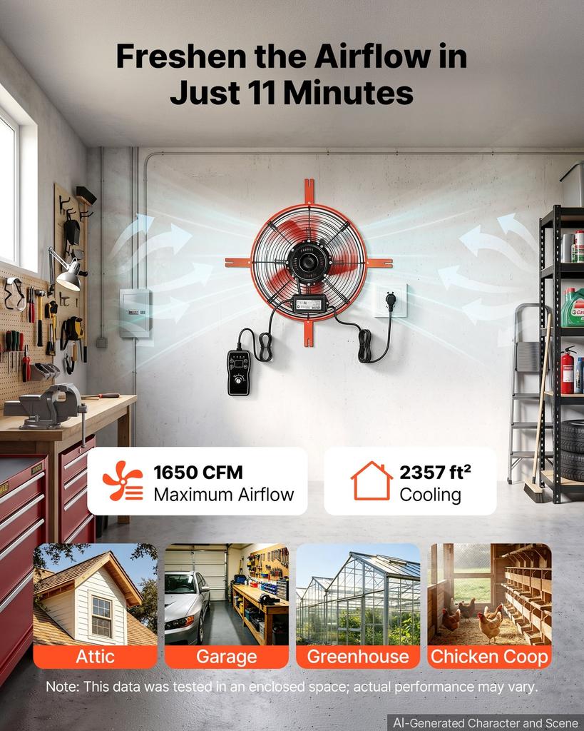 Çatı Saçağı Montajlı Fan, 38,1 cm Çatı Havalandırma Egzoz Fanı 1650 CFM Termostatlı, Ev, Garaj, Depo, Atölye için Soğutma ve Havalandırma, Karbon Çelik