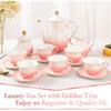 22 pcs Porcelain Tea Set for 6, Luxury British Style Tea/Coffee Cup Set with Golden Trim, Beautiful Tea Set for Women