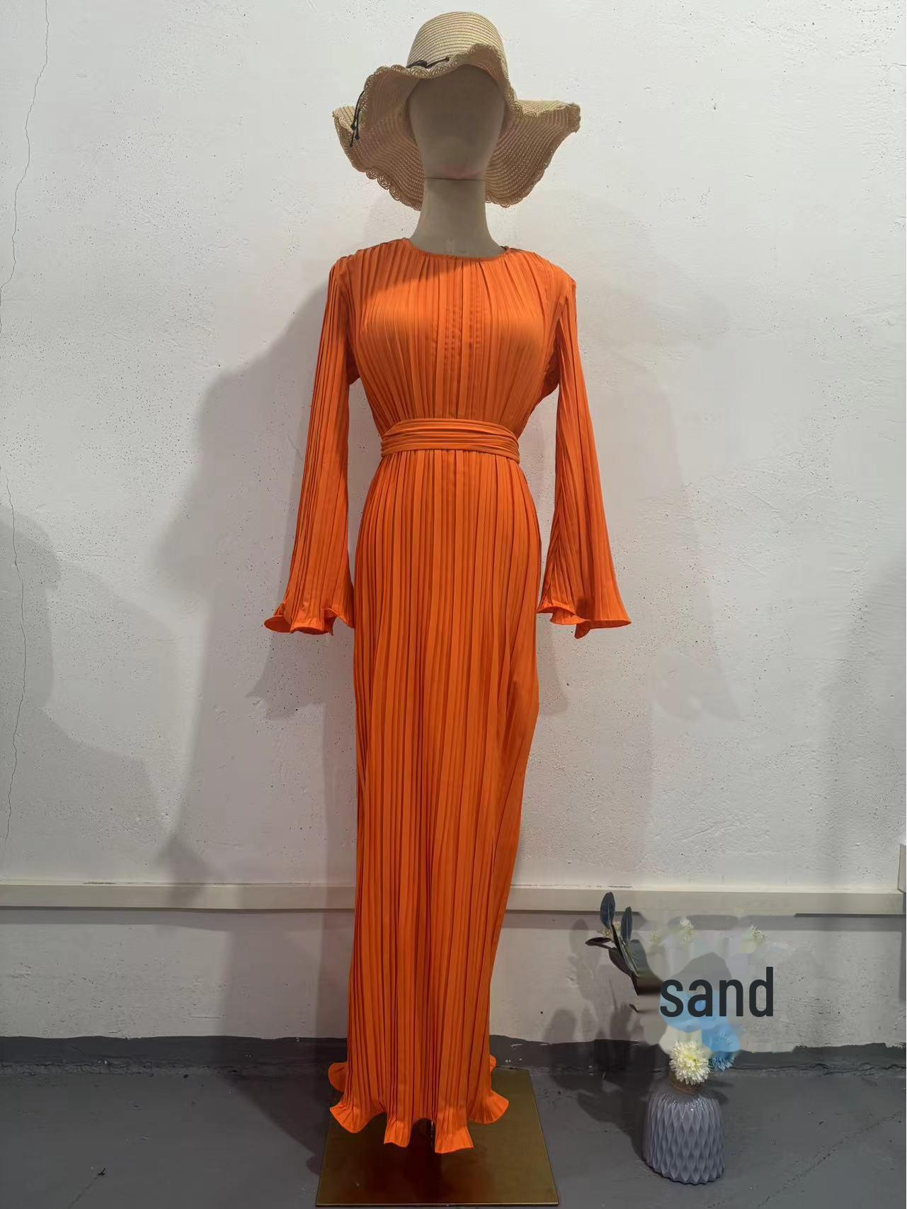 

Жіноча осіння плісирована сукня міді з рукавами-трубами 2024 року L помаранчевий