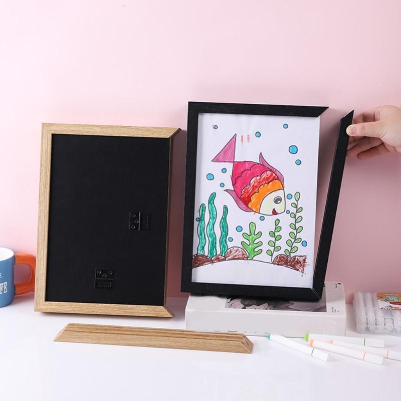 Wooden Magnetic Picture Frame With Instants Art Change Function For Home Office Decors Fit Kids Drawing Photos Display