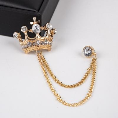 Unisex brož ve tvaru koruny střapec Řetízek do klopy Pin Retro Corsage Suit doplněk