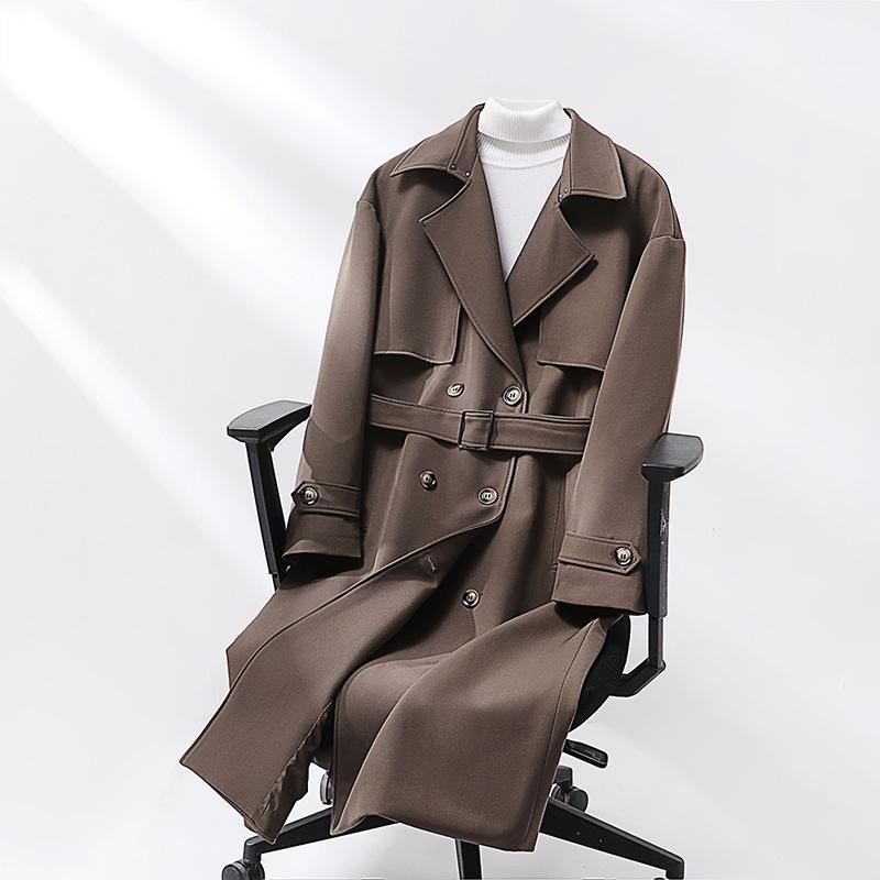 Men's Trench Coat Spring Autumn Long Double Breasted Lapel Windbreaker with Belt England Style M-6XL