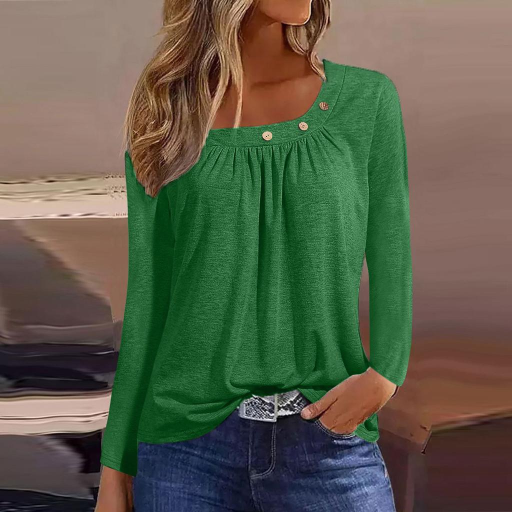 Long Sleeve Blouses For Women Casual O-Neck Button Down Shirt Solid Blouse Tops Loose Fit Fall Shirt Top