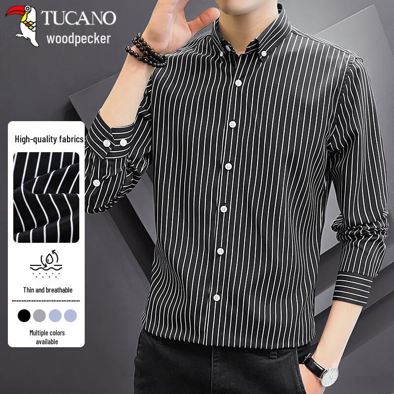 TUCANO Men's Business Casual Striped Lapel Shirt