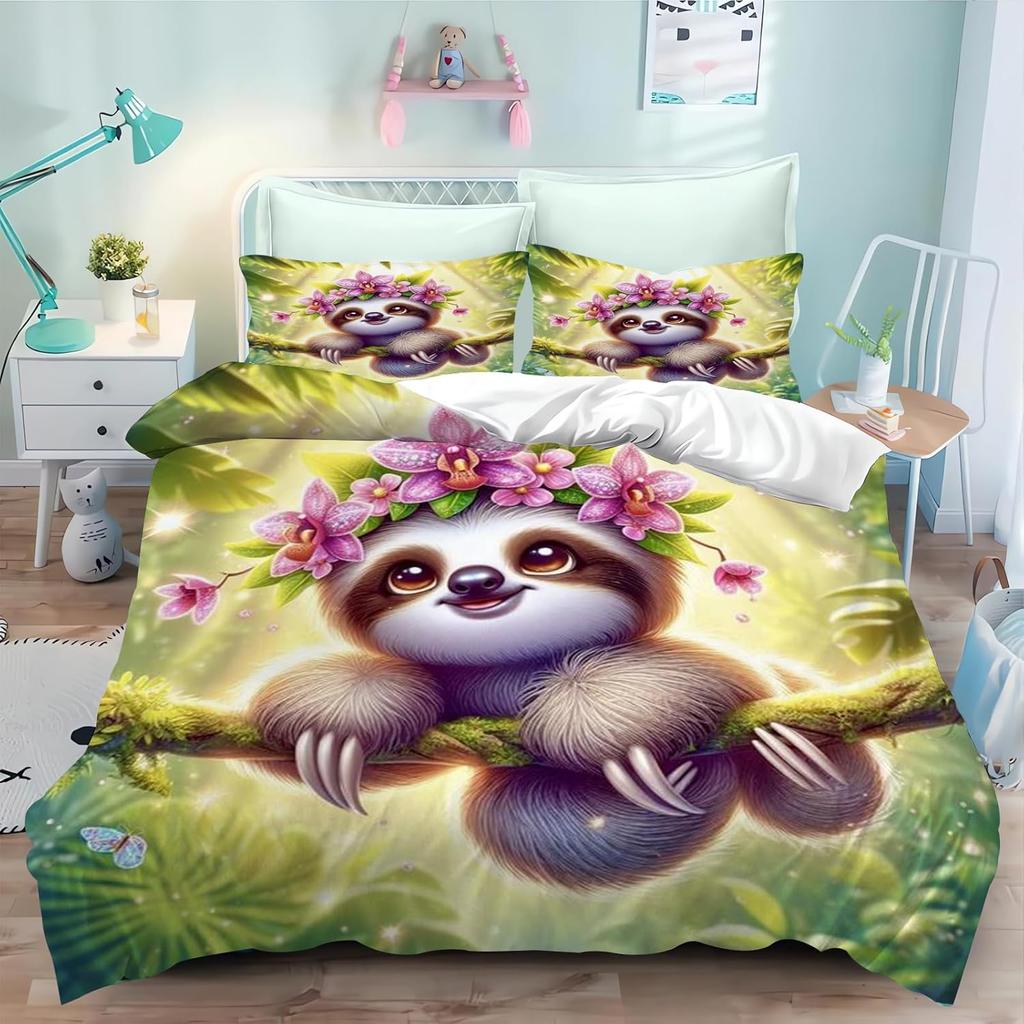 Lenoška Povlak na přikrývku 3D Vtipné Zvíře kreslený přikrývka ložní souprava, měkký bytový textil polyester 3D digitální tisk dětské dárky