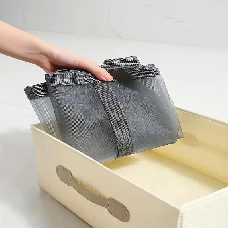 1pc Foldable Mesh Laundry Basket with Handle Breathable Folding Portable Dirty Clothes Organizer Bags Large Capacity Storage Bag