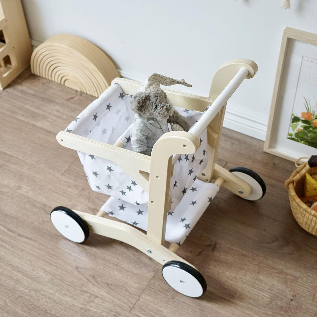 Dřevěná hračka nákupního vozíku pro děti – sada chodítka na hraní rolí v supermarketu