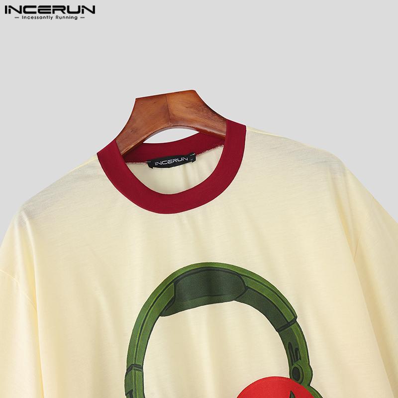 INCERUN Men Round Neck Short Sleeve 3D Print Stitching Casual Loose T-shirts